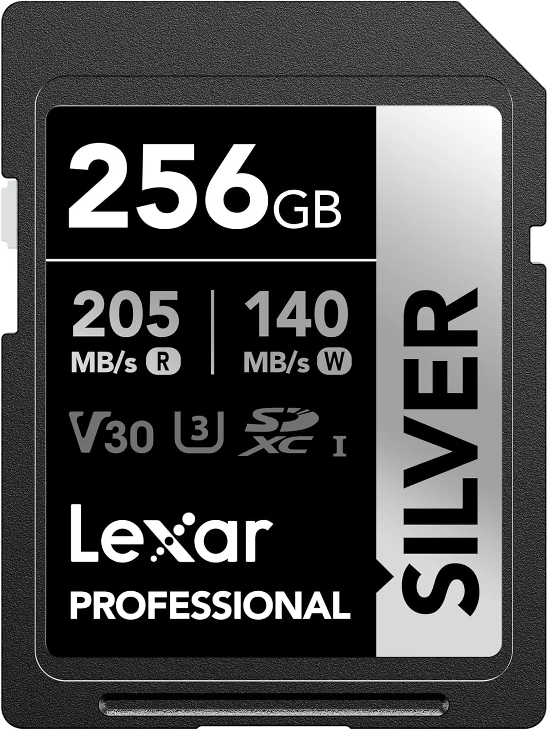 کارت حافظه 256 گیگابایتی Lexar Professional Silver SDXC، UHS-I، C10، U3، V30، فیلمبرداری 4K، سرعت خواندن/نوشتن تا 205/140 مگابایت بر ثانیه، برای عکاسان، فیلمبرداران و علاقه مندان حرفه ای (LSDSILV256G-BNNNU)