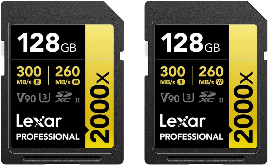 کارت حافظه لکسار Professional 2000x با ظرفیت 128 گیگابایت SDXC UHS-II، بسته 2 عددی