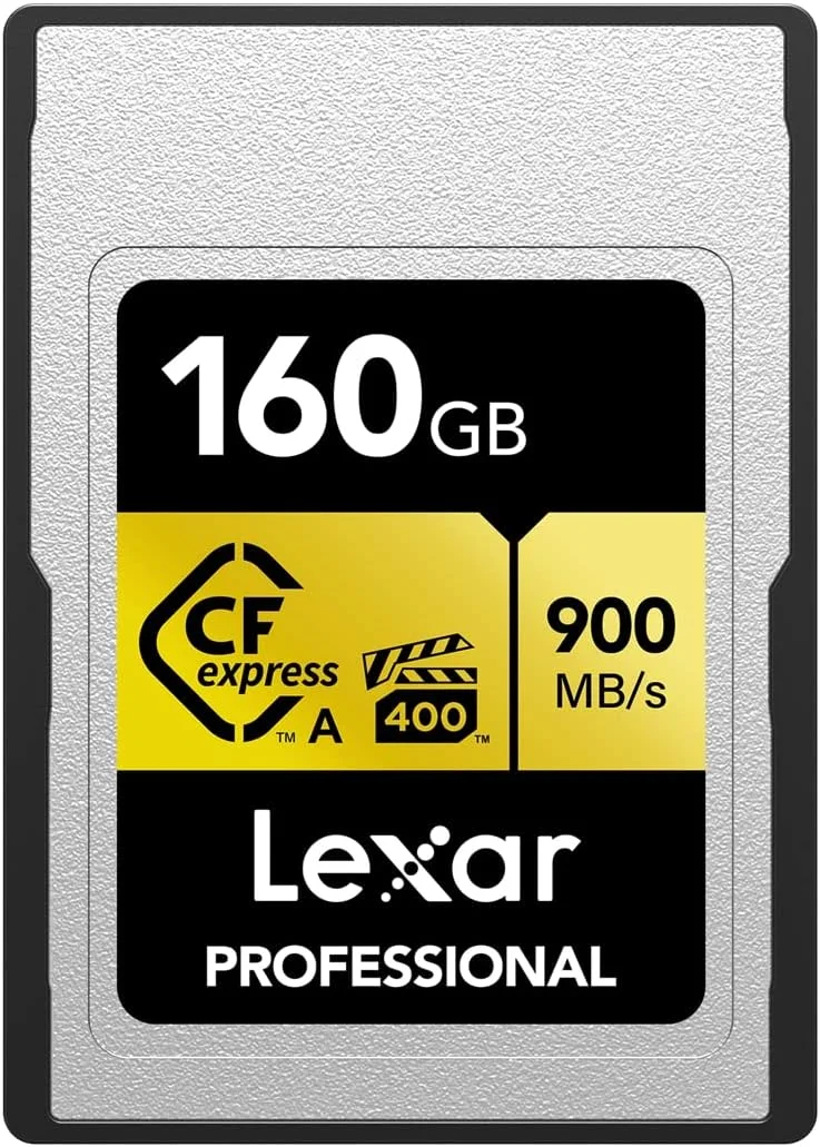 کارت حافظه Lexar Professional 160GB CFexpress Type A سری Gold، سرعت خواندن تا 900 مگابایت بر ثانیه، ویدیوی 8K با کیفیت سینمایی، دارای رتبه VPG 400 (LCAGOLD160G-RNENG)