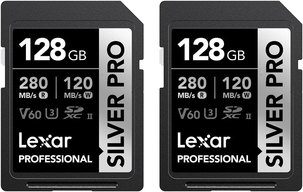 کارت حافظه SD لکسار Silver PRO، 2x128GB، کارت حافظه UHS-II SD، V60، U3، C10، سرعت خواندن تا 280 مگابایت بر ثانیه، سرعت نوشتن 120 مگابایت بر ثانیه، کارت SDXC برای دوربین DSLR/دوربین/عکاس/فیلمبردار/علاقه مندان (LSDSIPR128G-B2NAA)