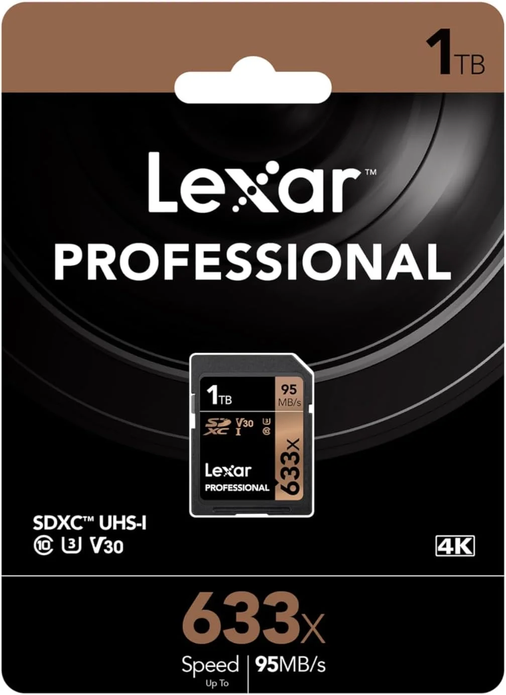 کارت حافظه لکسار Professional 633x SD با ظرفیت 1 ترابایت، کارت SDXC UHS-I، سرعت خواندن تا 95 مگابایت بر ثانیه، برای دوربین های DSLR میان رده، دوربین فیلمبرداری HD و دوربین های سه بعدی (LSD1TCB633)