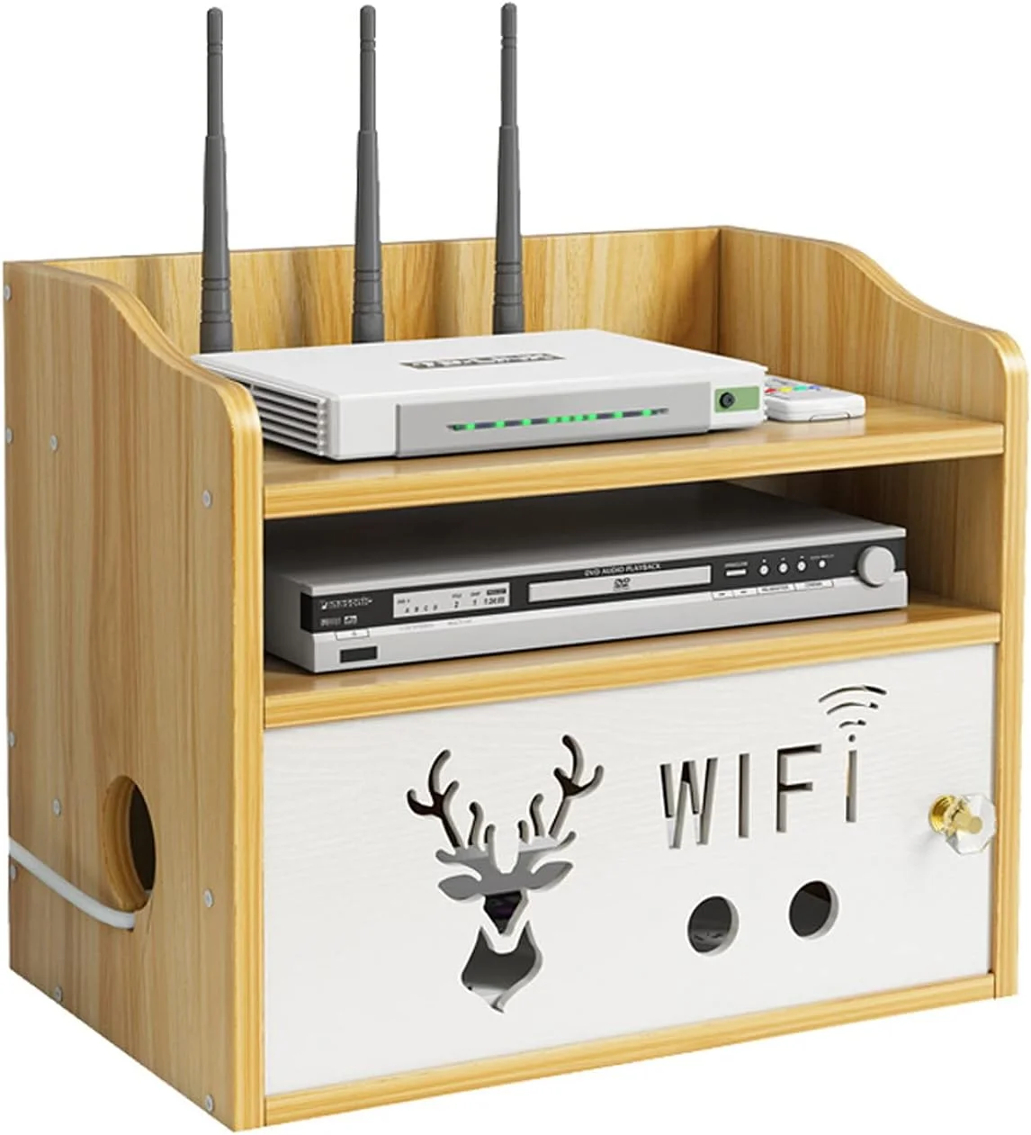 جعبه مخفی کننده مودم روتر، قفسه جعبه های ذخیره سازی روتر وای فای چند منظوره برای خانه و دفتر، ساده، نصب آسان، بزرگ - 3 لایه، محفظه مدیریت سیم محافظ برق برای دسکتاپ