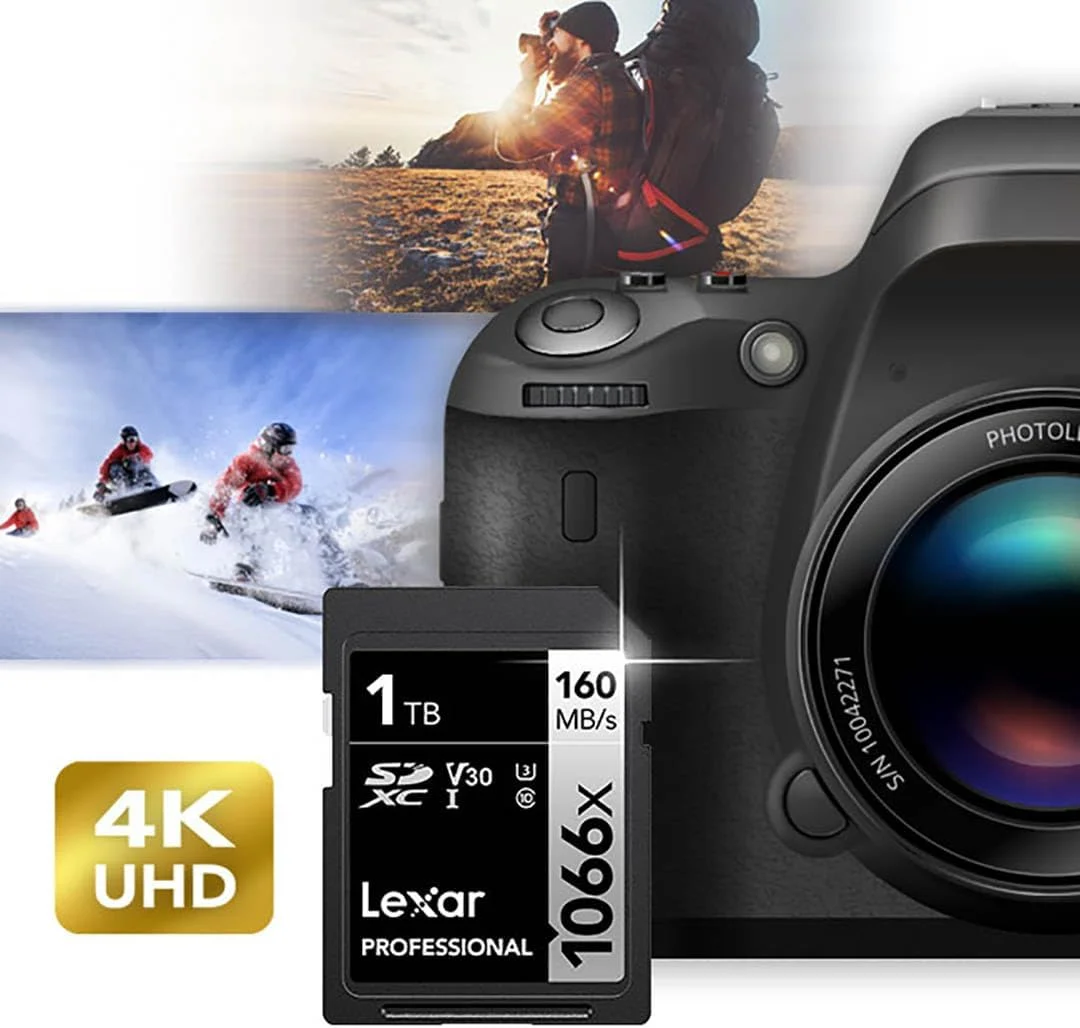 کارت حافظه لکسار Professional SILVER با ظرفیت 1 ترابایت، سرعت 1066x UHS-I C10 V30 U3 4K UHD SDXC، سرعت خواندن تا 160 مگابایت بر ثانیه و سرعت نوشتن 120 مگابایت بر ثانیه