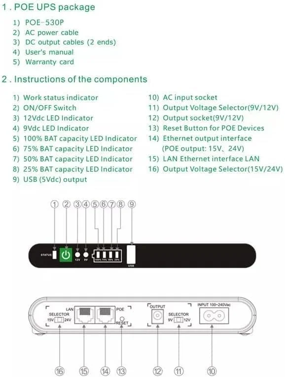 منبع تغذیه بدون وقفه DC POE-432P با باتری پشتیبان داخلی 10000mAh برای وای فای، مودم روتر، دوربین مداربسته، با توان خروجی 17W، خروجی USB 5V 1A، DC 9V/12V/1A، POE 15V/24V 0.6A - سفید منبع تغذیه بدون وقفه DC POE-432P با باتری پشتیبان داخلی 10000mAh برای وای فای، مودم روتر، دوربین مداربسته، با توان خروجی 17W، خروجی USB 5V 1A، DC 9V/12V/1A، POE 15V/24V 0.6A - سفید