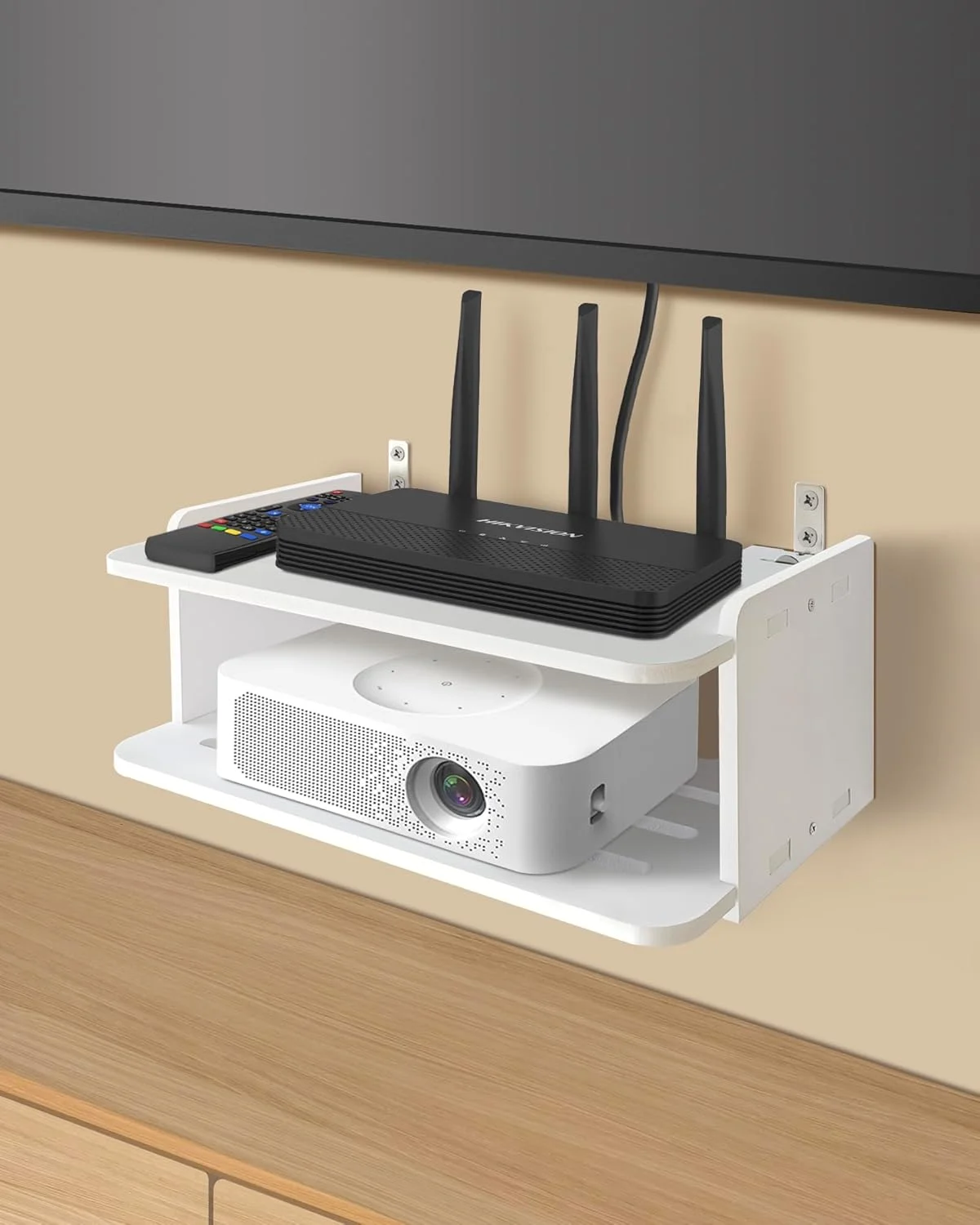 شلف پروژکتور، شلف شناور دیواری پروژکتور، پایه تجهیزات پروژکتور، شلف دیواری روتر، پایه دیواری برای تلویزیون، جعبه ذخیره سازی روتر مودم برای ایکس باکس سری PS5 PS4 (چوب جامد)