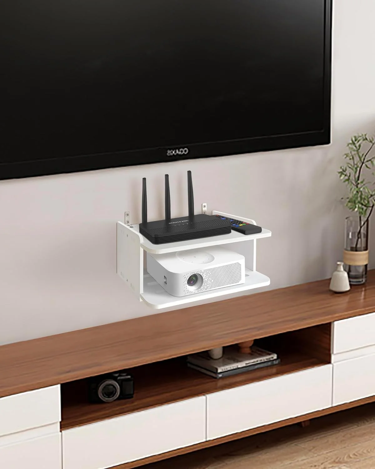 شلف پروژکتور، شلف شناور دیواری پروژکتور، پایه تجهیزات پروژکتور، شلف دیواری روتر، پایه دیواری برای تلویزیون، جعبه ذخیره سازی روتر مودم برای ایکس باکس سری PS5 PS4 (چوب جامد)