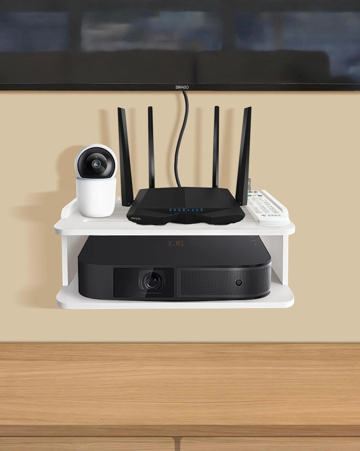 شلف پروژکتور، شلف شناور دیواری پروژکتور، پایه تجهیزات پروژکتور، شلف دیواری روتر، پایه دیواری برای تلویزیون، جعبه ذخیره سازی روتر مودم برای ایکس باکس سری PS5 PS4 (چوب جامد)