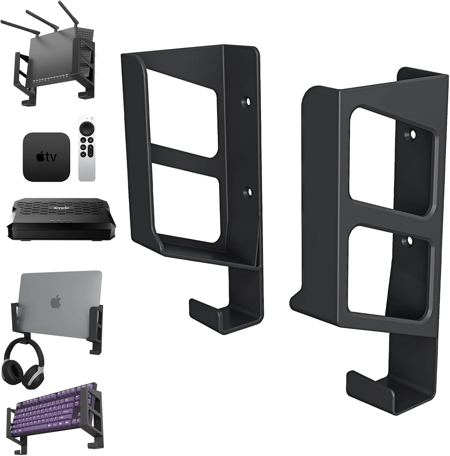 پایه دیواری یونیورسال sciuU - برای روترها/گیرنده دیجیتال/لپ تاپ/سوئیچ شبکه/مودم ها - سازگار با TP-Link، Mi Box، Apple TV، Sky Q - قفسه چند منظوره برای دستگاه ها تا ضخامت 6 سانتی متر، مشکی