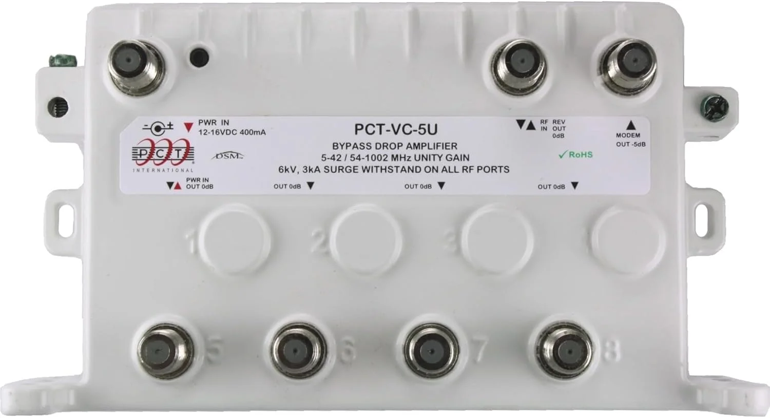 کیت تقویت کننده/اسپلیتر سیگنال مودم تلویزیون 5 پورت Reliable Cable Products با بازگشت فعال بدون افت سیگنال، پورت بای پس، اتصال تا 5 دستگاه، برق و 2 ترمیناتور F59 مدل PCT-VC-5UN کیت تقویت کننده/اسپلیتر سیگنال مودم تلویزیون 5 پورت Reliable Cable Products با بازگشت فعال بدون افت سیگنال، پورت بای پس، اتصال تا 5 دستگاه، برق و 2 ترمیناتور F59 مدل PCT-VC-5UN