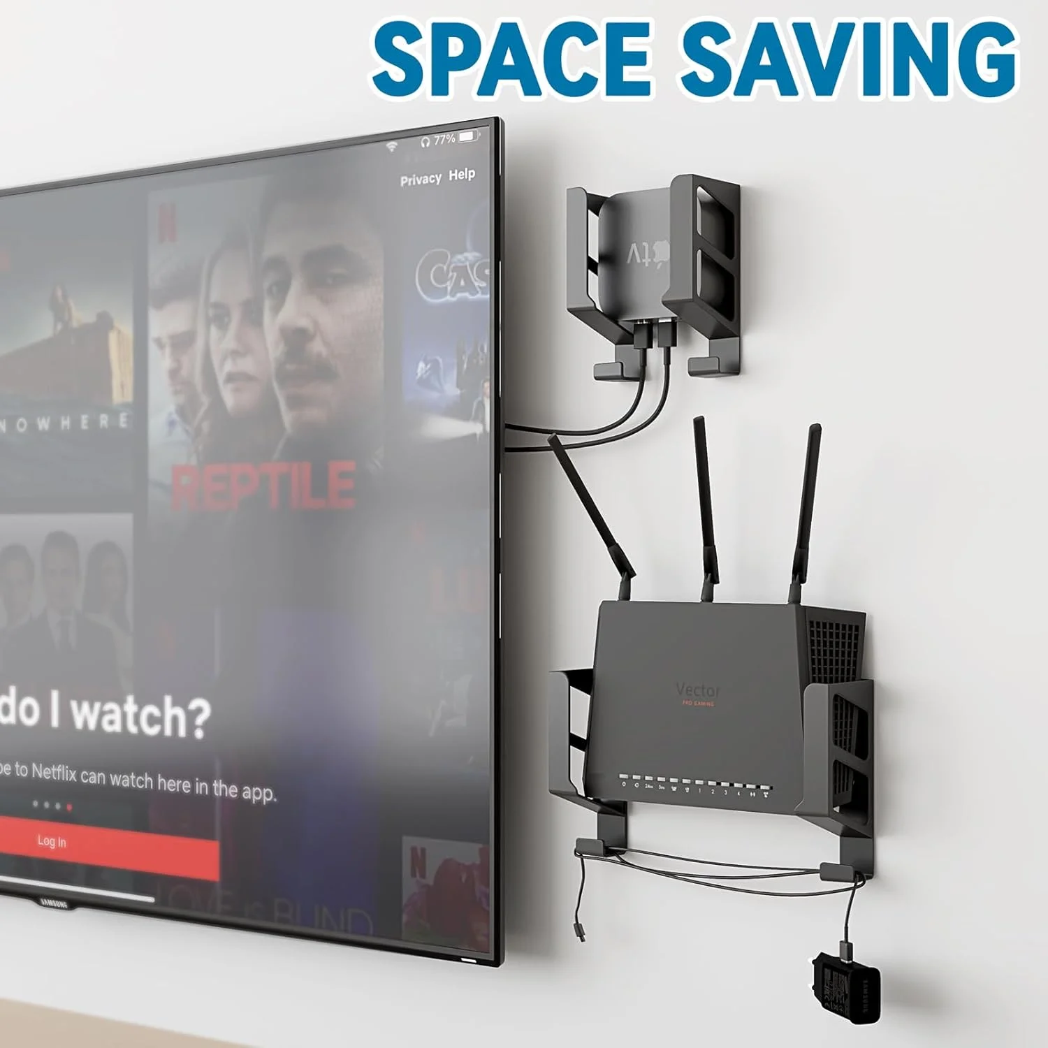 پایه دیواری یونیورسال sciuU - برای روترها/گیرنده دیجیتال/لپ تاپ/سوئیچ شبکه/مودم ها - سازگار با TP-Link، Mi Box، Apple TV، Sky Q - قفسه چند منظوره برای دستگاه ها تا ضخامت 6 سانتی متر، مشکی