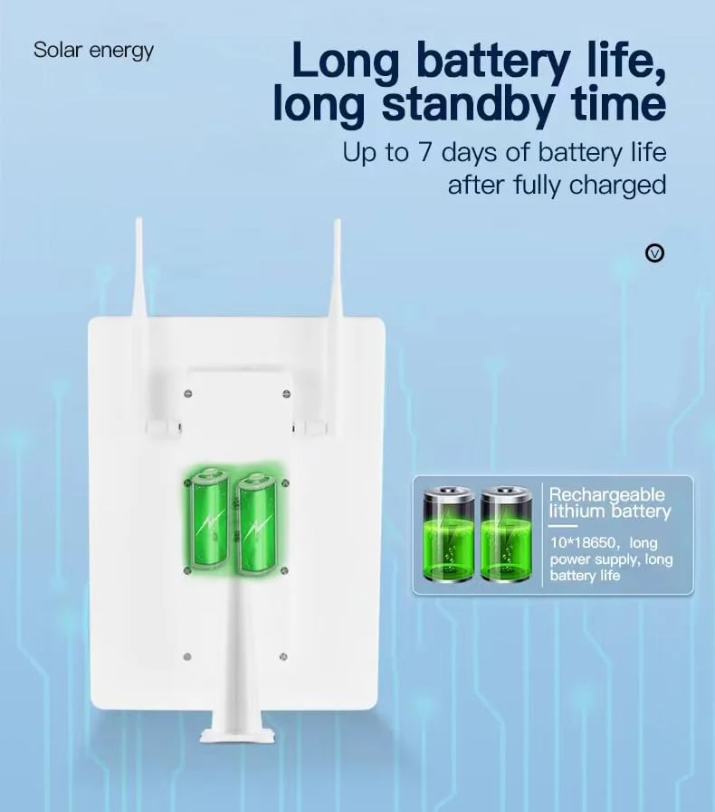 مودم روتر خورشیدی 4G LTE با نقطه اتصال وای فای 2.4 گیگاهرتز، درگاه VSIM و سیم کارت، باتری داخلی 26000 میلی آمپر ساعتی، ضد آب IP66 مناسب دوربین های امنیتی مودم روتر خورشیدی 4G LTE با نقطه اتصال وای فای 2.4 گیگاهرتز، درگاه VSIM و سیم کارت، باتری داخلی 26000 میلی آمپر ساعتی، ضد آب IP66 مناسب دوربین های امنیتی