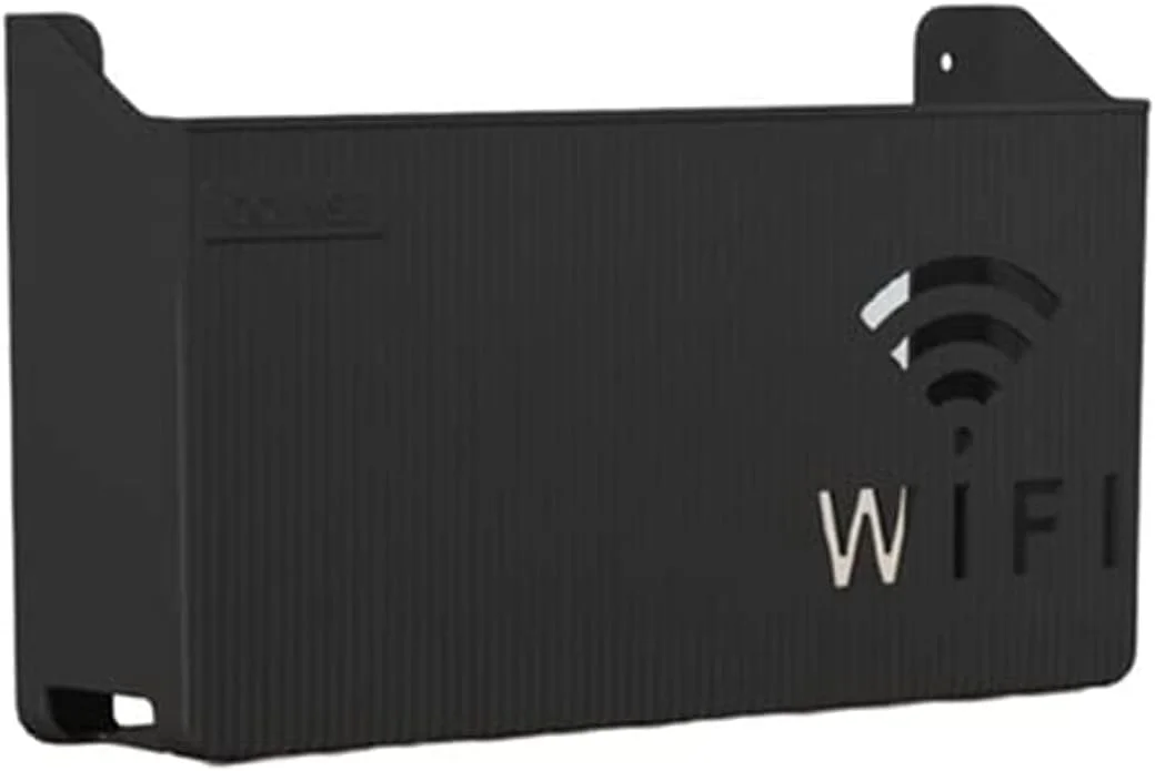 باکس ذخیره سازی روتر وای فای بی سیم دیواری Sunlink، قفسه سازمان دهنده کابل و پریز برق پلاستیکی برای جعبه های رسانه، کنسول بازی، دکوراسیون منزل (مشکی)، 24.5*6*14 سانتی متر