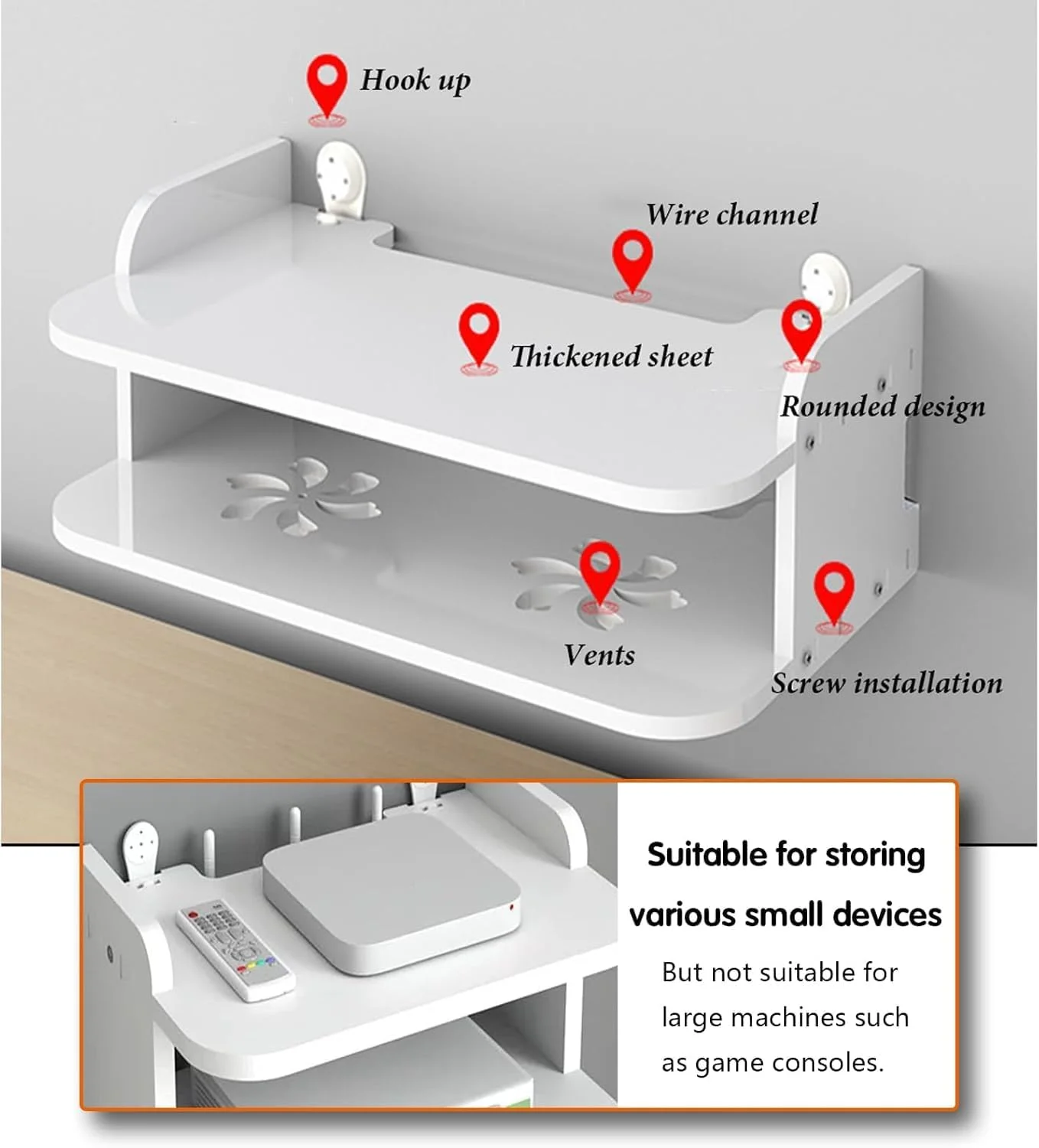 شلف دیواری شناور برای تجهیزات مودم، شلف دیواری کوچک مناسب برای استفاده در اتاق نشیمن، اتاق خواب، دفاتر و اتاق مطالعه شلف دیواری شناور برای تجهیزات مودم، شلف دیواری کوچک مناسب برای استفاده در اتاق نشیمن، اتاق خواب، دفاتر و اتاق مطالعه