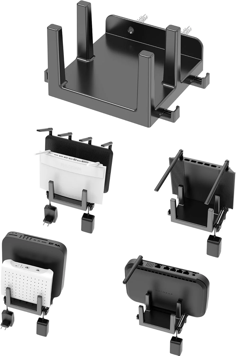 نگهدارنده دیواری جعبه کابل TYAMTOGSM برای روتر/مودم وای فای، قفسه برای اپل تی وی/ROKU سازگار با لپ تاپ/مک مینی و بیشتر - حداکثر عرض شکاف 45 میلی متر (مشکی)