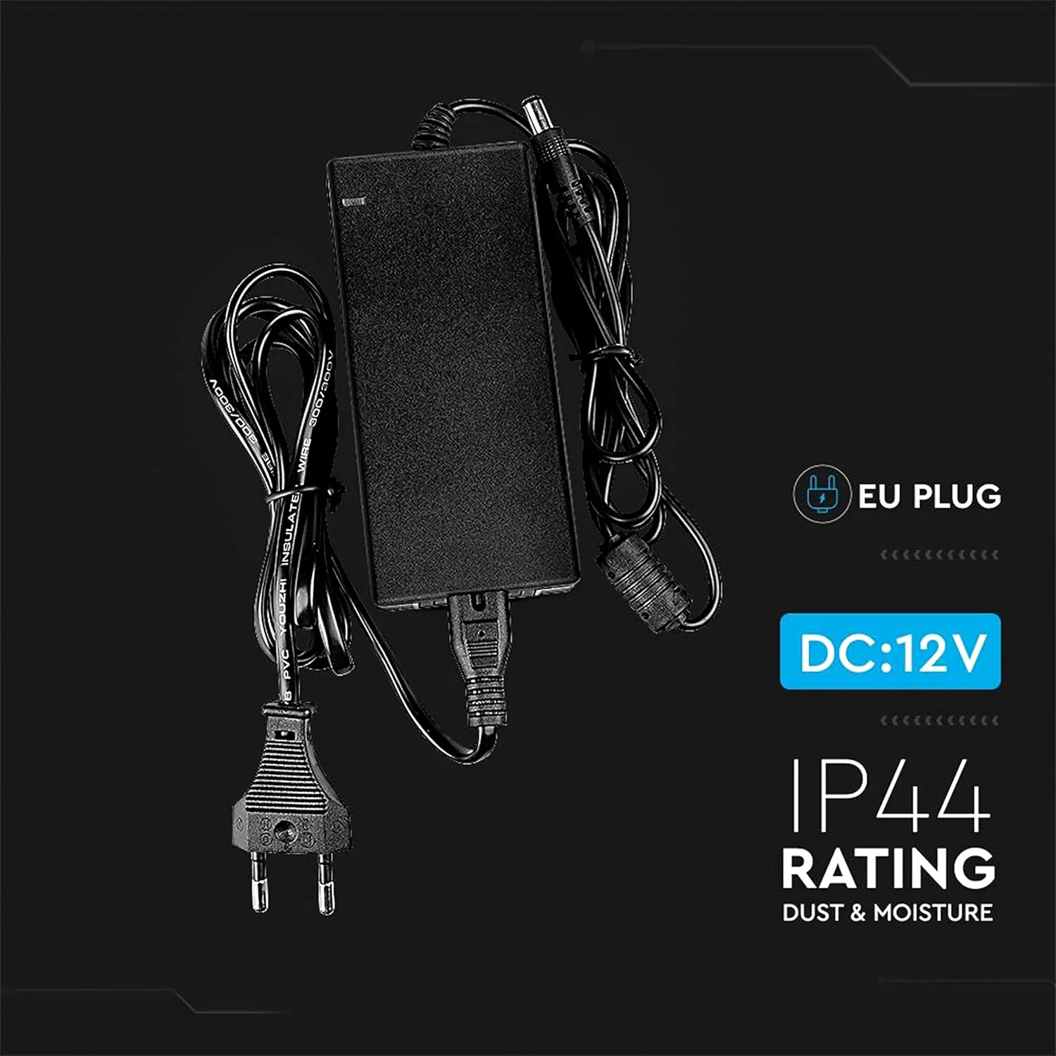 آداپتور برق 12 ولت 60 وات 5 آمپر V-TAC برای دوربین ها، نوارهای LED، مودم ها - ترانسفورماتور شارژر 12 ولت - دوشاخه 2 پین EU برای تجهیزات الکترونیکی - AC 100-240V 50/60Hz - مشکی آداپتور برق 12 ولت 60 وات 5 آمپر V-TAC برای دوربین ها، نوارهای LED، مودم ها - ترانسفورماتور شارژر 12 ولت - دوشاخه 2 پین EU برای تجهیزات الکترونیکی - AC 100-240V 50/60Hz - مشکی