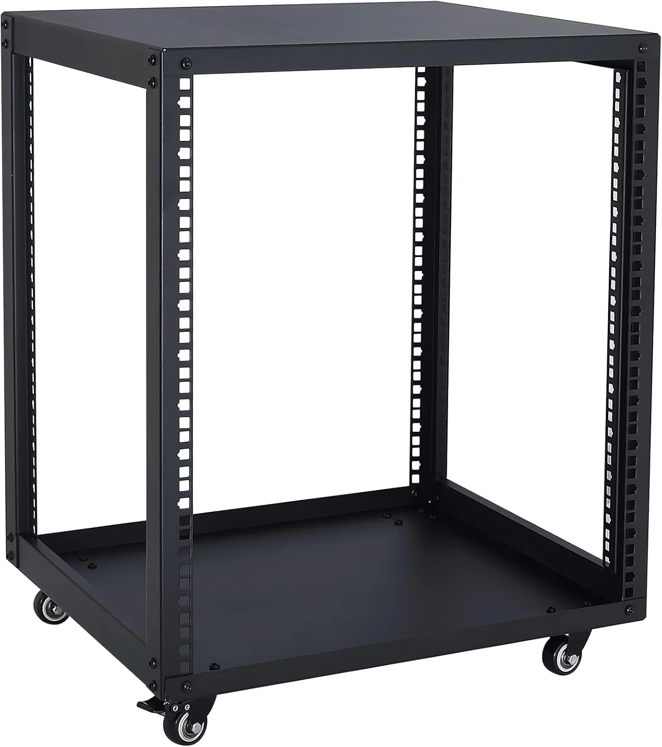 رک ایستاده باز 12 یونیت 19 اینچ WikrOck SC02 با چرخ و یک طبقه - برای سوئیچ، روتر، تجهیزات IT، استودیو ضبط DJ و تجهیزات صوتی و تصویری