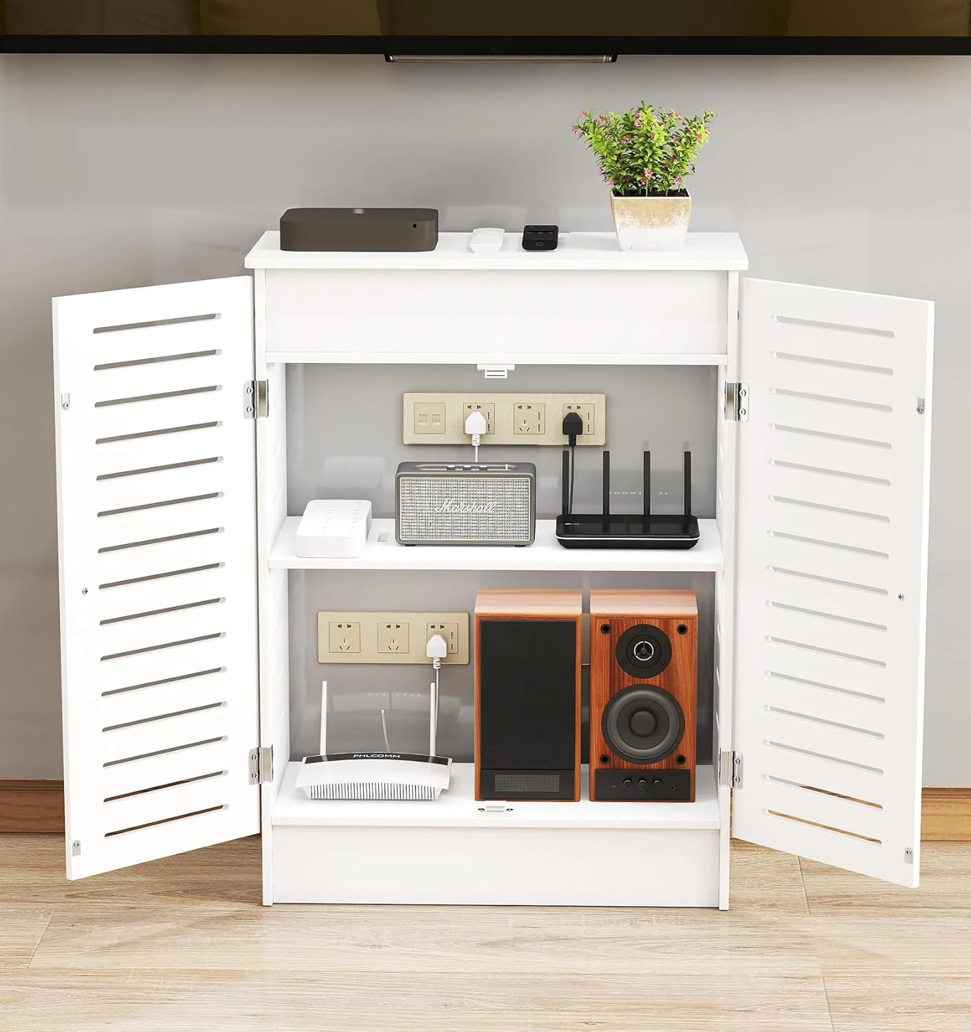 کابینت ذخیره سازی روتر وای فای، جعبه ذخیره سازی روتر چند منظوره، جعبه ذخیره سازی روتر ایستاده، سازمان دهنده مدیریت کابل، قابل نصب روی دیوار برای اتاق نشیمن، دفتر، اتاق خواب