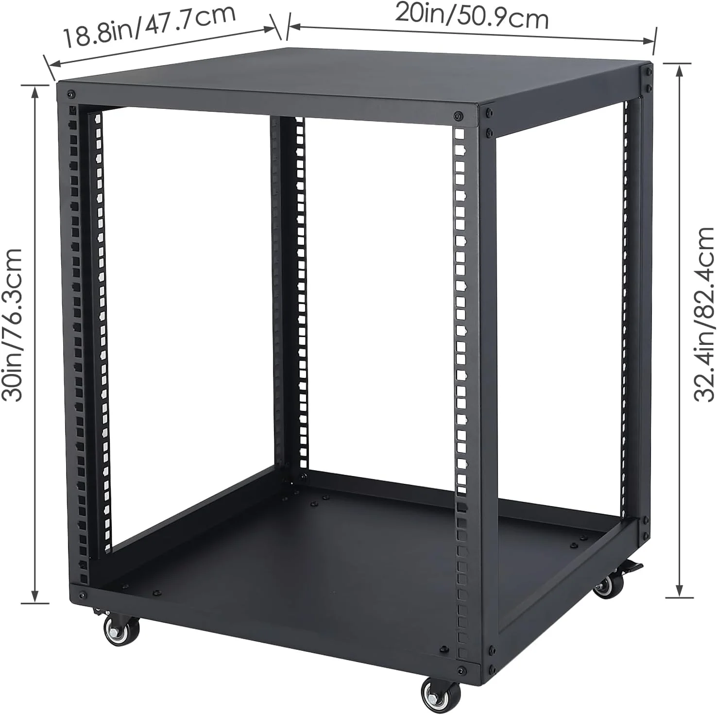 رک ایستاده باز 12 یونیت 19 اینچ WikrOck SC02 با چرخ و یک طبقه - برای سوئیچ، روتر، تجهیزات IT، استودیو ضبط DJ و تجهیزات صوتی و تصویری