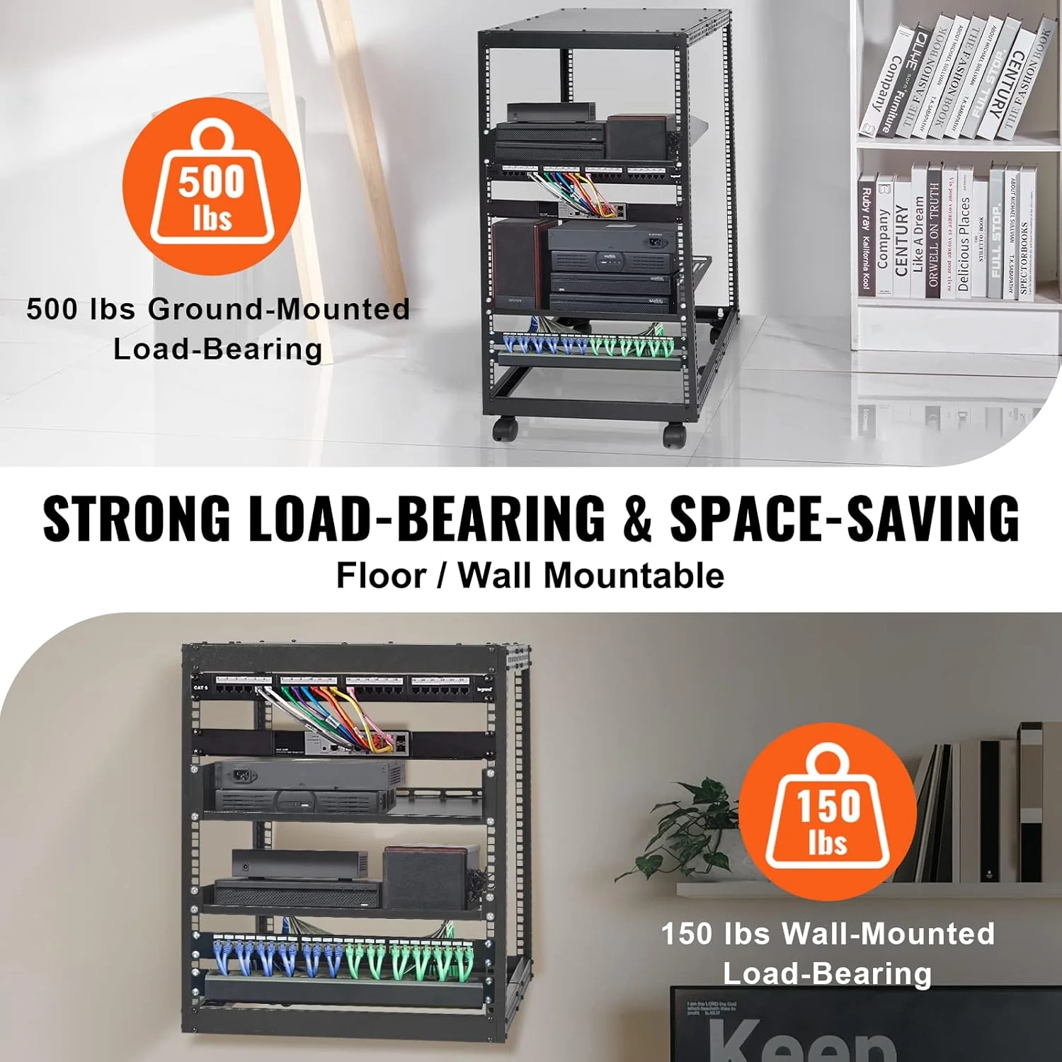 رک سرور فریم باز VEVOR 20U، عمق قابل تنظیم 58-101 سانتی متر، رک سرور شبکه ایستاده یا قابل نصب روی دیوار، رک AV 4 پایه با چرخ، نگهدارنده تمام تجهیزات شبکه IT و روتر مودم شما