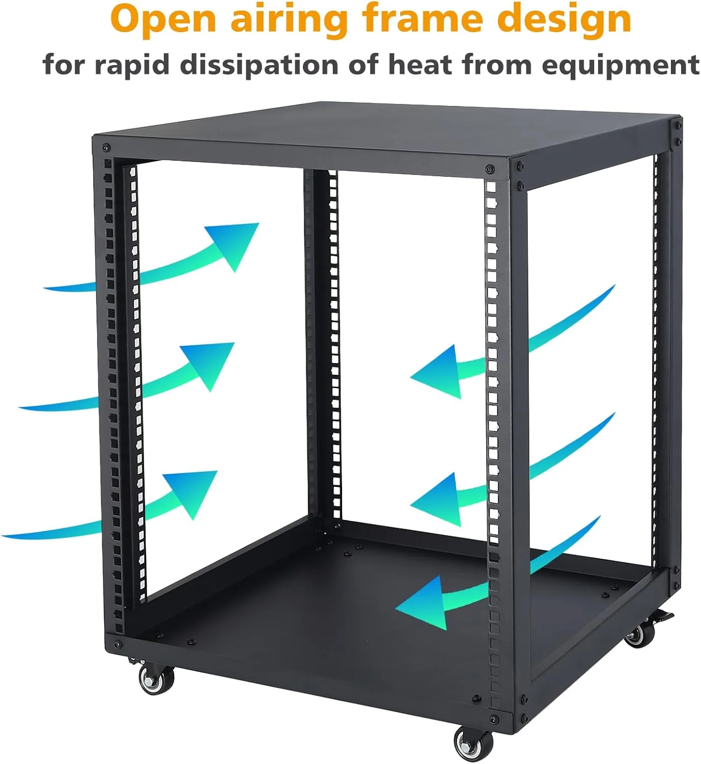 رک ایستاده باز 12 یونیت 19 اینچ WikrOck SC02 با چرخ و یک طبقه - برای سوئیچ، روتر، تجهیزات IT، استودیو ضبط DJ و تجهیزات صوتی و تصویری