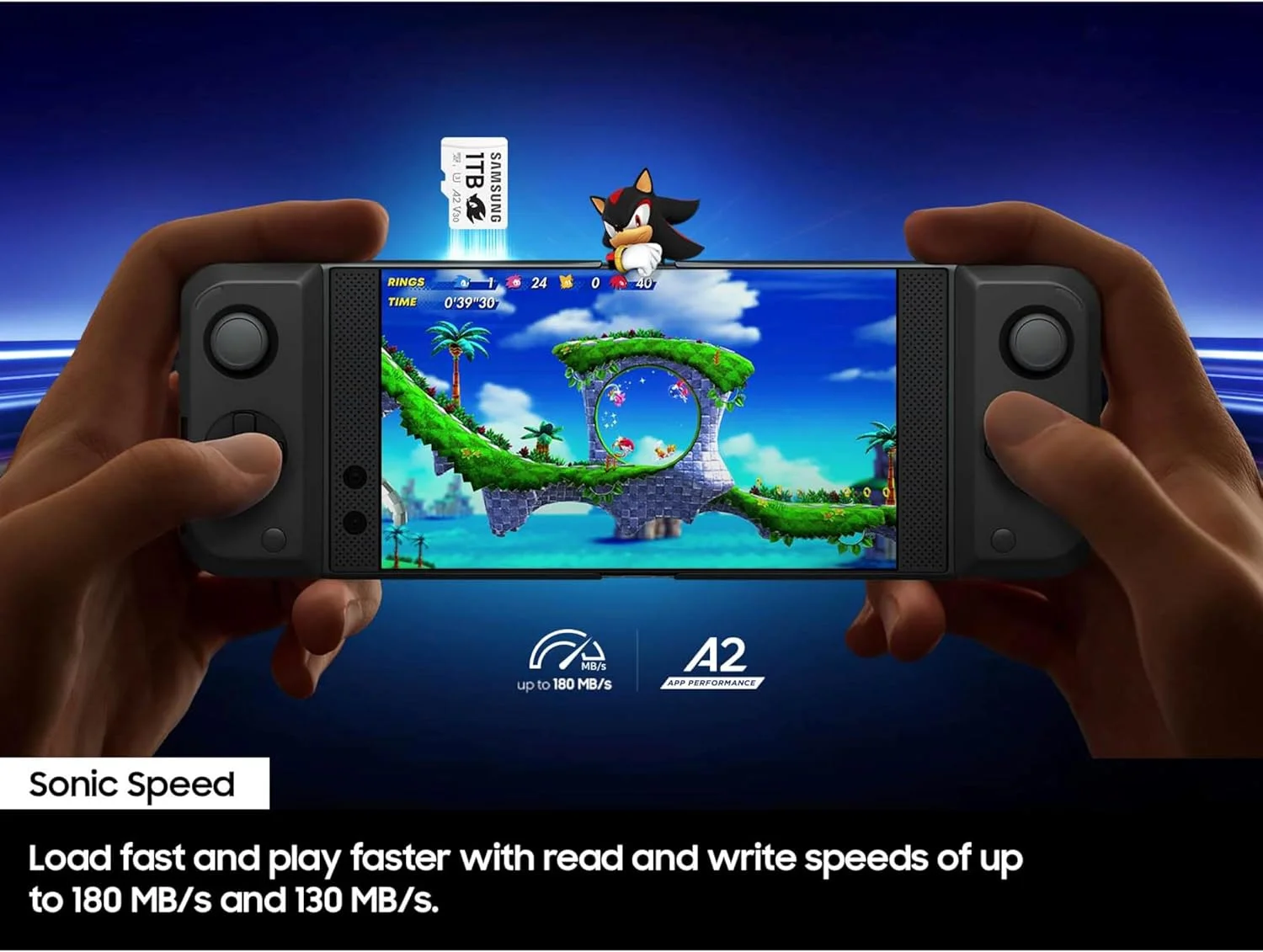 کارت حافظه microSDXC سامسونگ PRO Plus Sonic The Hedgehog به همراه آداپتور، 1 ترابایت، سرعت تا 180 مگابایت بر ثانیه، Full HD & 4K UHD، UHS-I، C10، U3، V30، A2، مناسب برای Nintendo-Switch، Steam Deck، GoPRO، DJI Drone، تبلت ها (MB-MD1T0SA/LC1)
