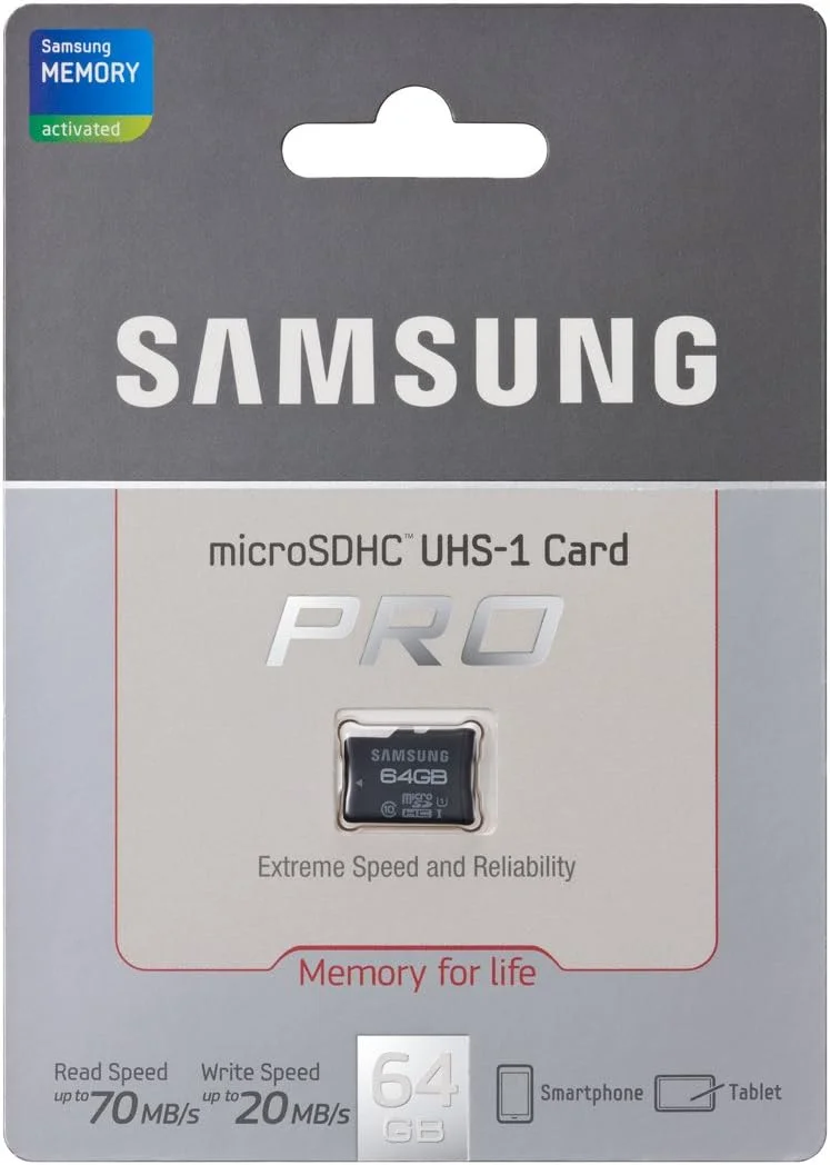 کارت حافظه 64 گیگابایتی Pro microSDXC سامسونگ الکترونیکس با سرعت فوق العاده (UHS-1) کلاس 10 (MB-MGCGB/AM) بسته بندی خرده فروشی کارت حافظه 64 گیگابایتی Pro microSDXC سامسونگ الکترونیکس با سرعت فوق العاده (UHS-1) کلاس 10 (MB-MGCGB/AM) بسته بندی خرده فروشی