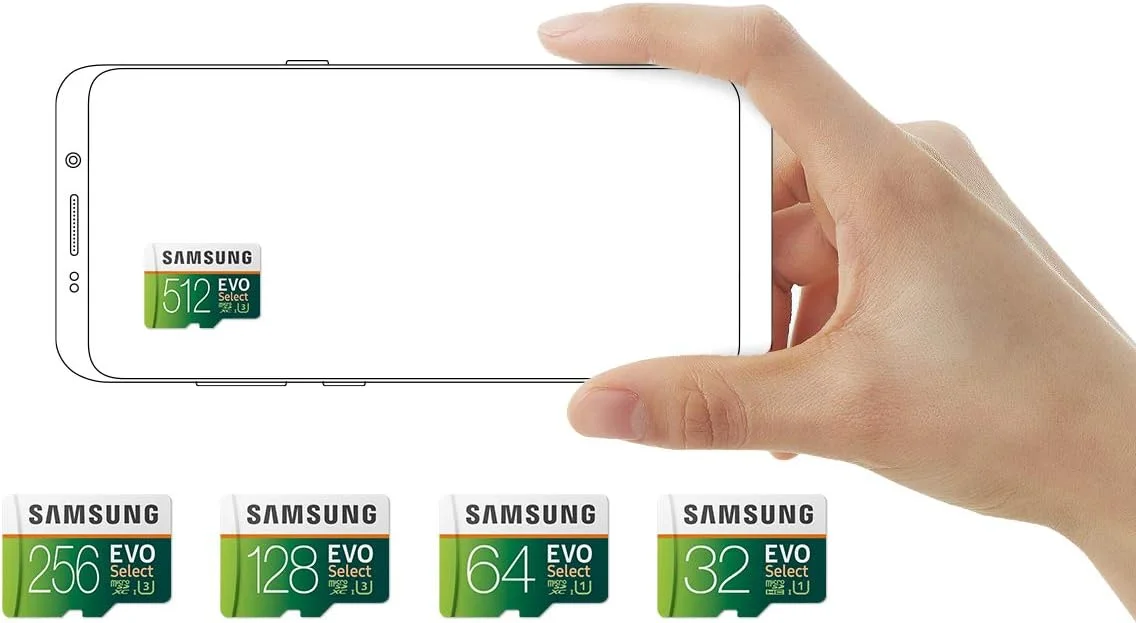 کارت حافظه میکرو اس دی SAMSUNG EVO Select با آداپتور، 512 گیگابایت microSDXC UHS-I U3 100MB/s Full HD & 4K UHD برای عکس، فیلم، ذخیره سازی موسیقی، MB-ME512HA