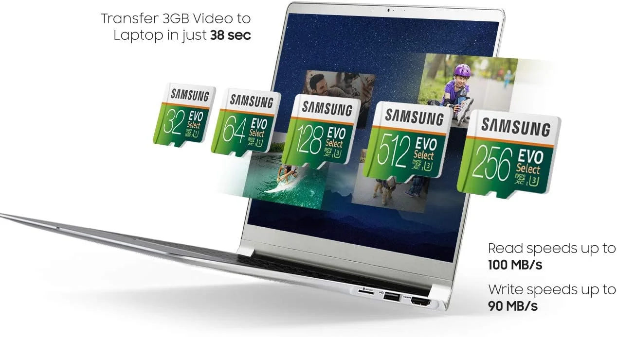 کارت حافظه میکرو اس دی SAMSUNG EVO Select با آداپتور، 512 گیگابایت microSDXC UHS-I U3 100MB/s Full HD & 4K UHD برای عکس، فیلم، ذخیره سازی موسیقی، MB-ME512HA