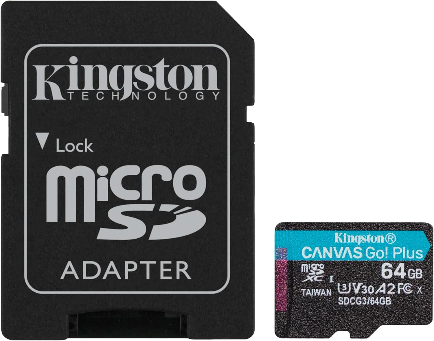 کارت حافظه میکرو اس دی Kingston Canvas Go Plus با ظرفیت 64 گیگابایت A2 V30 Class 10 UHSI U3 170/70 مگابایت بر ثانیه به همراه آداپتور
