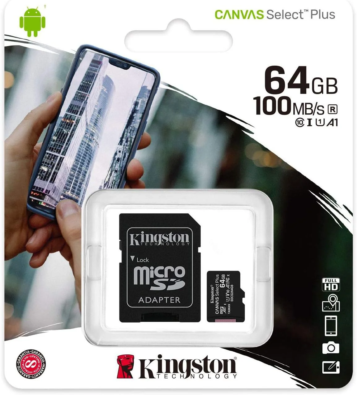 کارت حافظه 64 گیگابایتی MicroSDXC کینگستون کلاس 10 مناسب برای Samsung Galaxy S5,S5MINI, S7, S7PLUS, S8, S8PLUS, NOTE8 از UkMobileAccessories