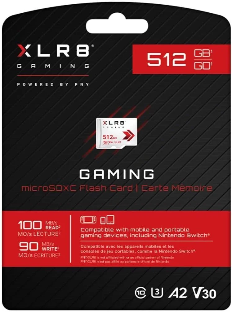 کارت حافظه میکرو اس دی PNY XLR8 گیمینگ 512 گیگابایت کلاس 10 U3 V30 - سرعت 100MB/s، کلاس 10، U3، V30، A2، 4K UHD، Full HD، UHS-I، Micro SD