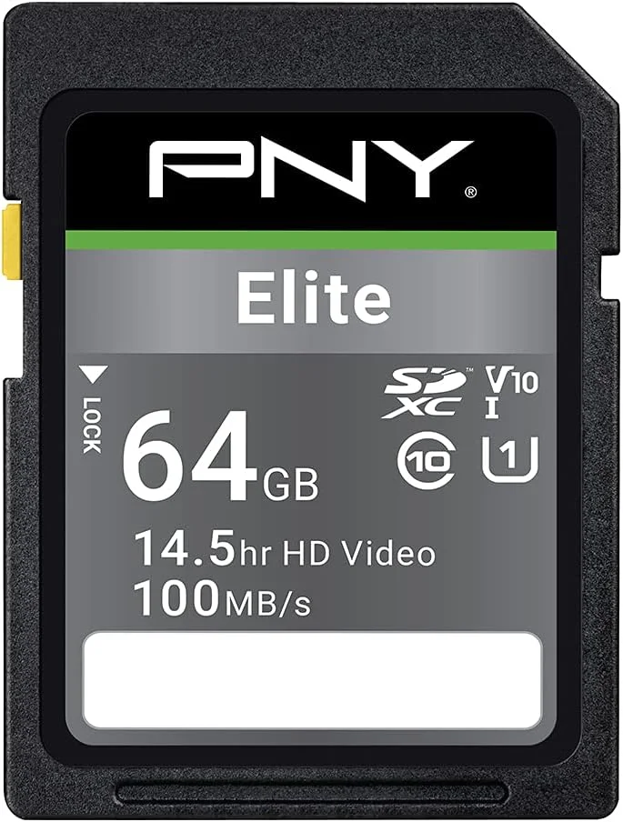 کارت حافظه فلش PNY Elite کلاس 10 U1 V10 SDXC با ظرفیت 64 گیگابایت - سرعت 100 مگابایت بر ثانیه، 10, U1, V10, Full HD, UHS-I, سایز SD