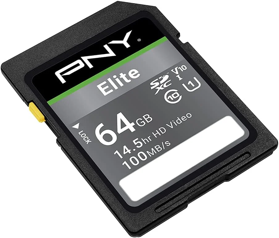 کارت حافظه فلش PNY Elite کلاس 10 U1 V10 SDXC با ظرفیت 64 گیگابایت - سرعت 100 مگابایت بر ثانیه، 10, U1, V10, Full HD, UHS-I, سایز SD