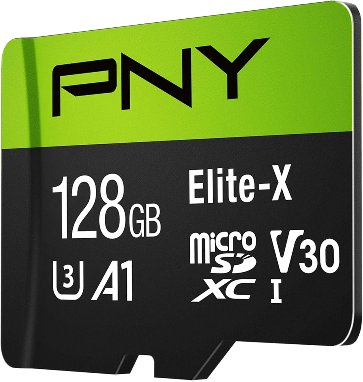 کارت حافظه میکرو اس دی PNY Elite-X با ظرفیت 128 گیگابایت، کلاس 10 U3 V30 - سرعت 100 مگابایت بر ثانیه، کلاس 10، U3، V30، A1، 4K UHD، Full HD، UHS-I، microSD