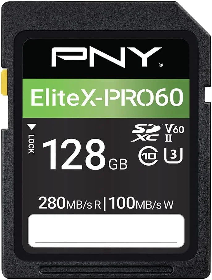 کارت حافظه 128 گیگابایتی PNY EliteX-PRO60 UHS-II SDXC - سرعت خواندن 280 مگابایت بر ثانیه، سرعت نوشتن 100 مگابایت بر ثانیه، U3، V60، 4K UHD، Full HD، UHS-II برای عکاسان حرفه ای و تولیدکنندگان محتوا، دوربین های DSLR بدون آینه، دوربین های فیلمبرداری پیشرفته کارت حافظه 128 گیگابایتی PNY EliteX-PRO60 UHS-II SDXC - سرعت خواندن 280 مگابایت بر ثانیه، سرعت نوشتن 100 مگابایت بر ثانیه، U3، V60، 4K UHD، Full HD، UHS-II برای عکاسان حرفه ای و تولیدکنندگان محتوا، دوربین های DSLR بدون آینه، دوربین های فیلمبرداری پیشرفته