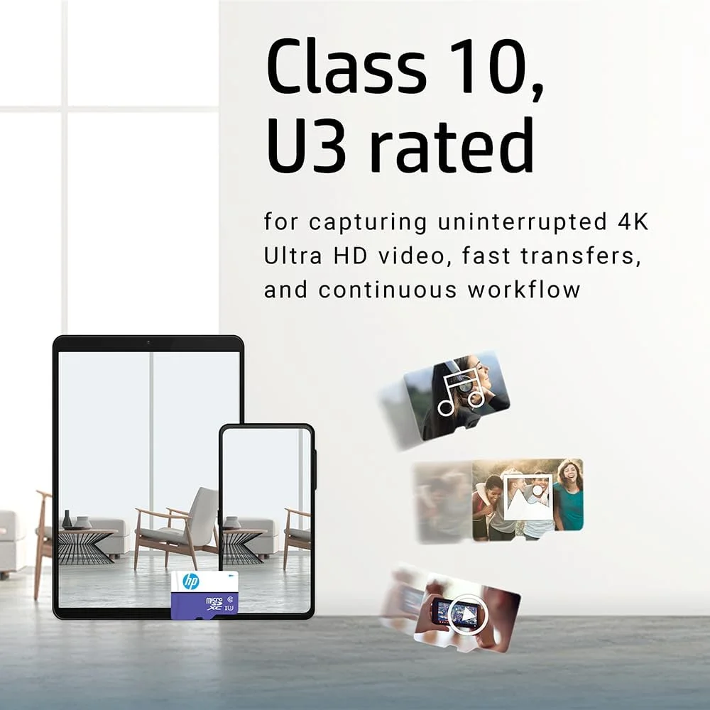 کارت حافظه فلش میکرو اس دی HP mx330 با ظرفیت 256 گیگابایت، کلاس 10 U3 V30 A1 برای افزایش حافظه داخلی - سرعت 100 مگابایت بر ثانیه، 4K Ultra HD، UHS-I