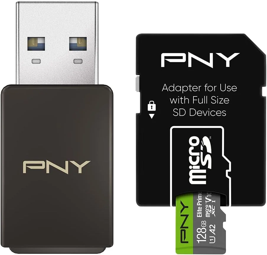 کارت حافظه میکرو اس دی PNY 128GB Elite Prime Class 10 U1 V10 A2 به همراه کارت خوان USB 3.2 Gen 1 - سرعت 175MB/s، کلاس 10، U1، V10، A2، Full HD، UHS-I، Micro SD