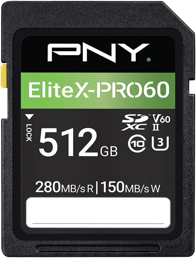 کارت حافظه 512 گیگابایتی PNY EliteX-PRO60 UHS-II SDXC - سرعت خواندن 280 مگابایت بر ثانیه، سرعت نوشتن 150 مگابایت بر ثانیه، U3، V60، 4K UHD، Full HD، UHS-II برای عکاسان حرفه ای و تولیدکنندگان محتوا، دوربین های DSLR بدون آینه، دوربین های فیلمبرداری پیشرفته کارت حافظه 512 گیگابایتی PNY EliteX-PRO60 UHS-II SDXC - سرعت خواندن 280 مگابایت بر ثانیه، سرعت نوشتن 150 مگابایت بر ثانیه، U3، V60، 4K UHD، Full HD، UHS-II برای عکاسان حرفه ای و تولیدکنندگان محتوا، دوربین های DSLR بدون آینه، دوربین های فیلمبرداری پیشرفته