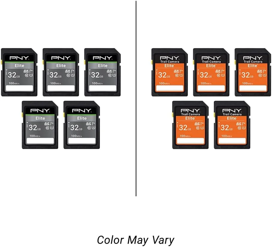 کارت حافظه فلش دوربین PNY 32GB Elite Class 10 U1 V10 SDHC با سرعت خواندن تا 100 مگابایت بر ثانیه، UHS-I، عکس HD، فیلم HD، برای دوربین های فضای باز، دوربین های DSLR، استفاده لمسی، علاقه مندان به حیات وحش، بسته 5 عددی