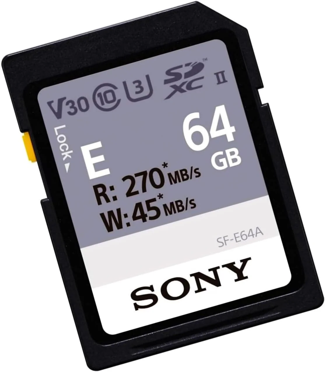 کارت حافظه 64 گیگابایتی Sony سری E مدل SDXC UHS-II، V30، CL10، U3، حداکثر سرعت خواندن 270 مگابایت بر ثانیه، حداکثر سرعت نوشتن 45 مگابایت بر ثانیه (SF-E64/A)