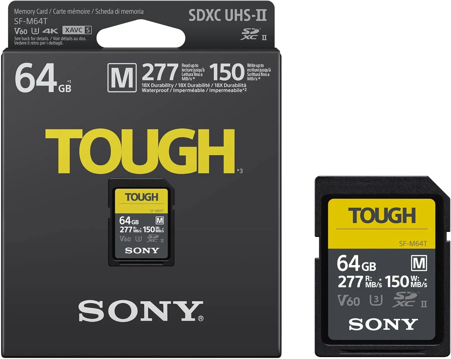 کارت حافظه دیجیتال 64 گیگابایتی Sony SDXC سری SF-M Tough - V60 UHS-II U3 - سرعت خواندن 277 مگابایت بر ثانیه و نوشتن 150 مگابایت بر ثانیه [SFM64T]