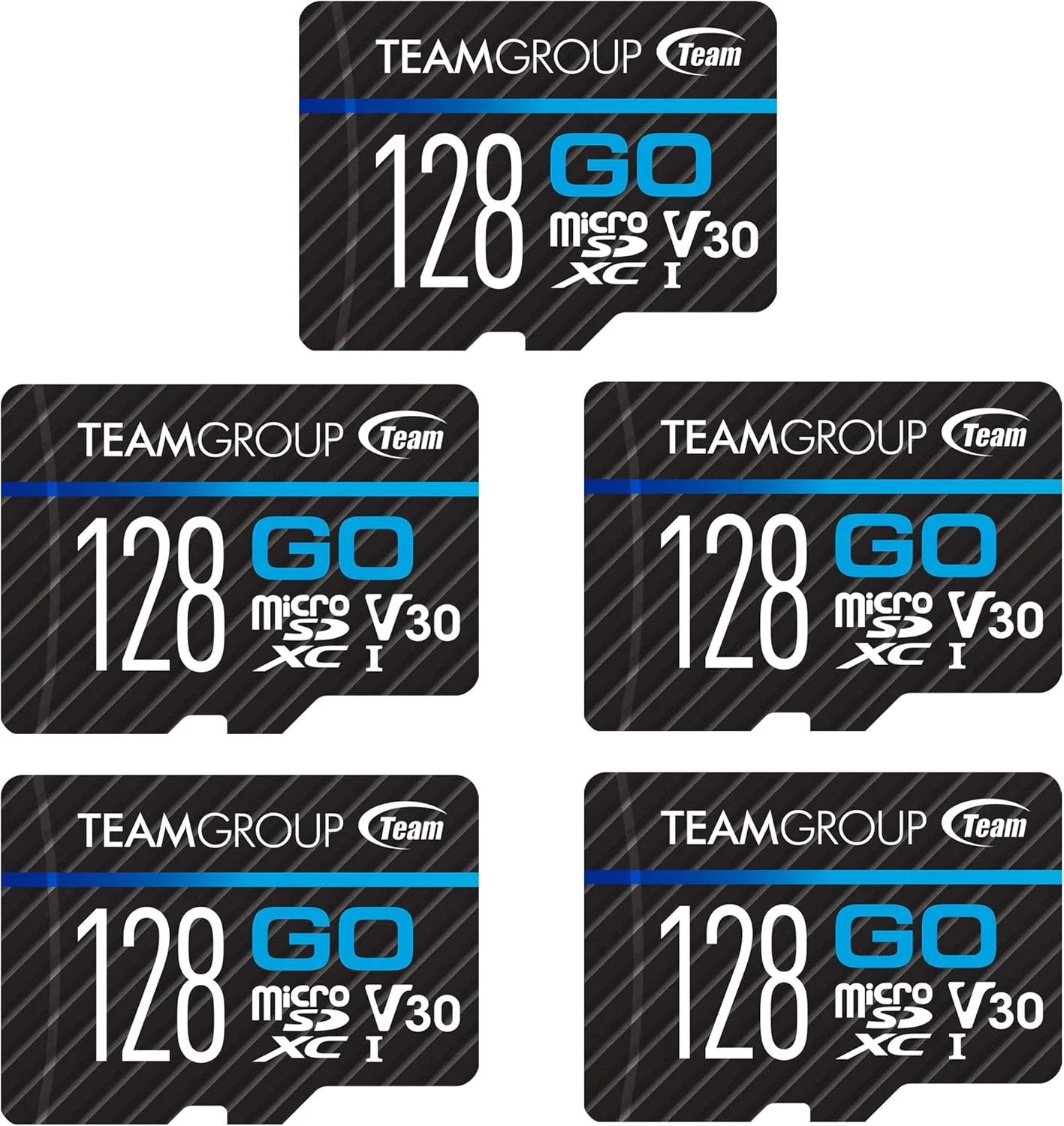 کارت حافظه TEAMGROUP GO با ظرفیت 128 گیگابایت، بسته 5 عددی، Micro SDXC UHS-I U3 V30 4K مناسب برای GoPro، پهپاد و دوربین های اکشن، کارت حافظه فلش پرسرعت برای ورزش های فضای باز، فیلمبرداری 4K و Nintendo-Switch مدل TGUSDX128GU368