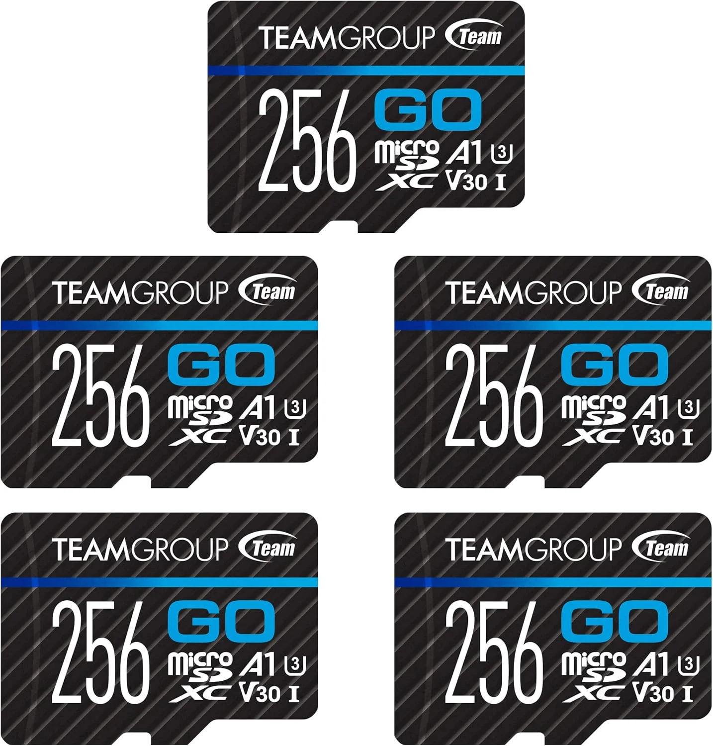 کارت حافظه TEAMGROUP GO با ظرفیت 256 گیگابایت بسته 5 عددی Micro SDXC UHS-I U3 V30 4K مناسب برای GoPro، پهپاد، دوربین های اکشن، کارت حافظه فلش پرسرعت برای ورزش های فضای باز، فیلمبرداری 4K، Nintendo-Switch TGUSDX256GU368