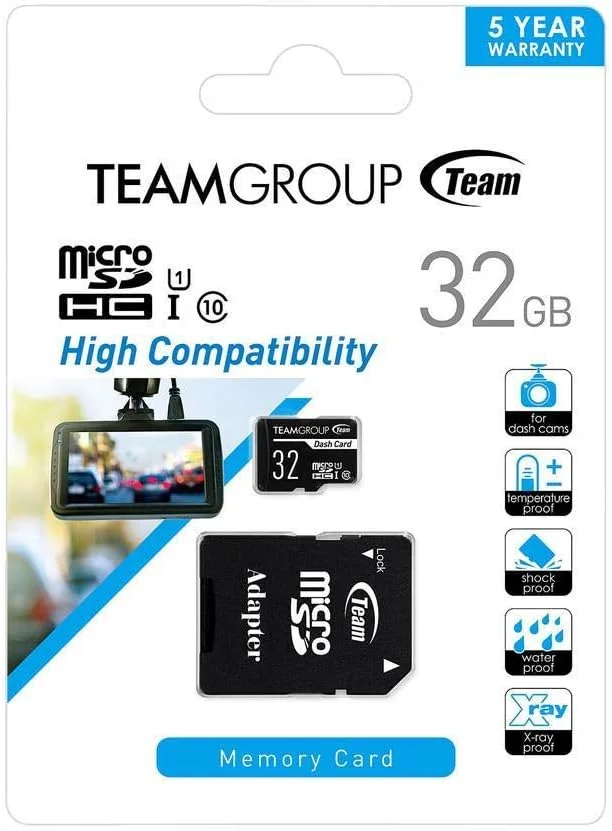 کارت حافظه TEAMGROUP Dash Card 32GB MicroSDHC UHS-I U1 با سازگاری بالا به همراه آداپتور برای فضای باز، ورزش، و فیلمبرداری Full HD