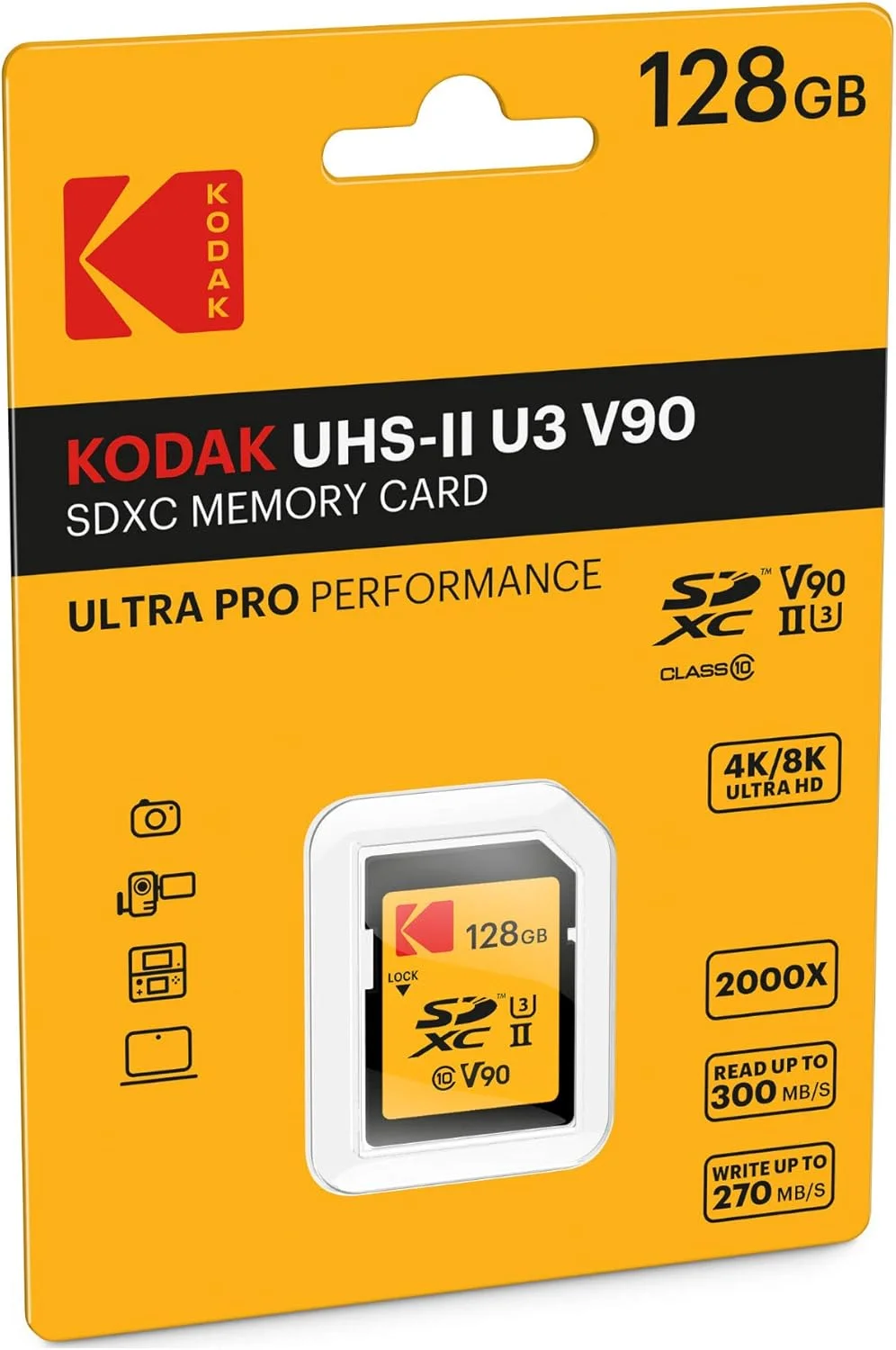 کارت حافظه 128 گیگابایتی کداک UHS-II U3 V90 Ultra Pro SDXC - سرعت خواندن تا 3000 مگابایت بر ثانیه و سرعت نوشتن 270 مگابایت بر ثانیه