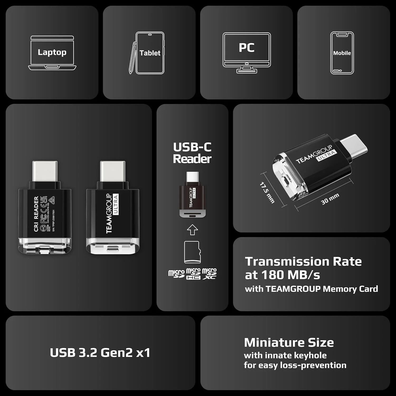 کارت خوان حافظه میکرو اس دی TEAMGROUP Ultra CR I با USB Type-C مدل TWCRIB01 کارت خوان حافظه میکرو اس دی TEAMGROUP Ultra CR I با USB Type-C مدل TWCRIB01