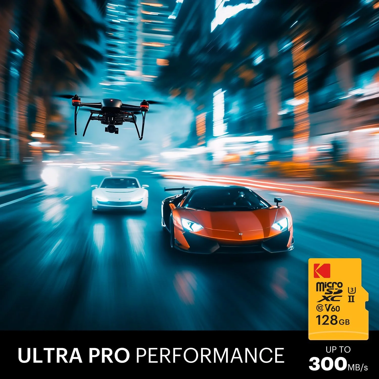 کارت حافظه میکرو اس دی کداک 512 گیگابایت UHS-II U3 V60 با سرعت انتقال فوق العاده سریع 300 مگابایت بر ثانیه خواندن و 160 مگابایت بر ثانیه نوشتن، مناسب برای ویدیوهای 4K/8K با حافظه فوق العاده بزرگ برای فیلم ها و عکس ها به همراه آداپتور SD