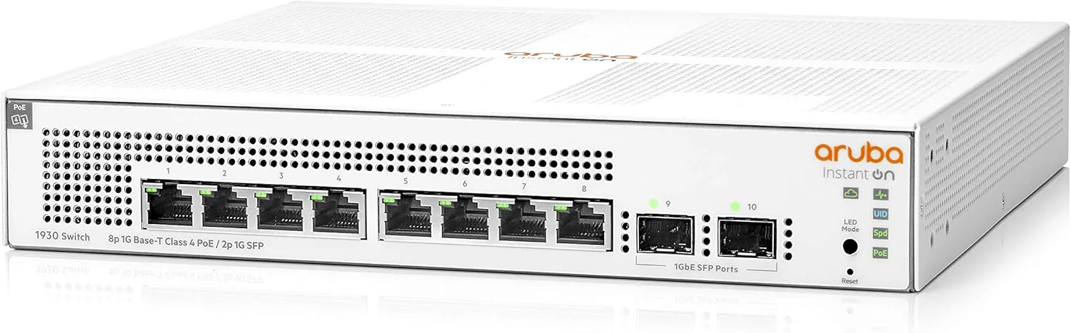 سوئیچ Aruba HPE Instant On 1930 8G Class4 PoE 2SFP 124W - مدیریت شده L2+ - 8 پورت 10/100/1000 (PoE+) + 2 پورت گیگابیتی SFP - قابل نصب در رک