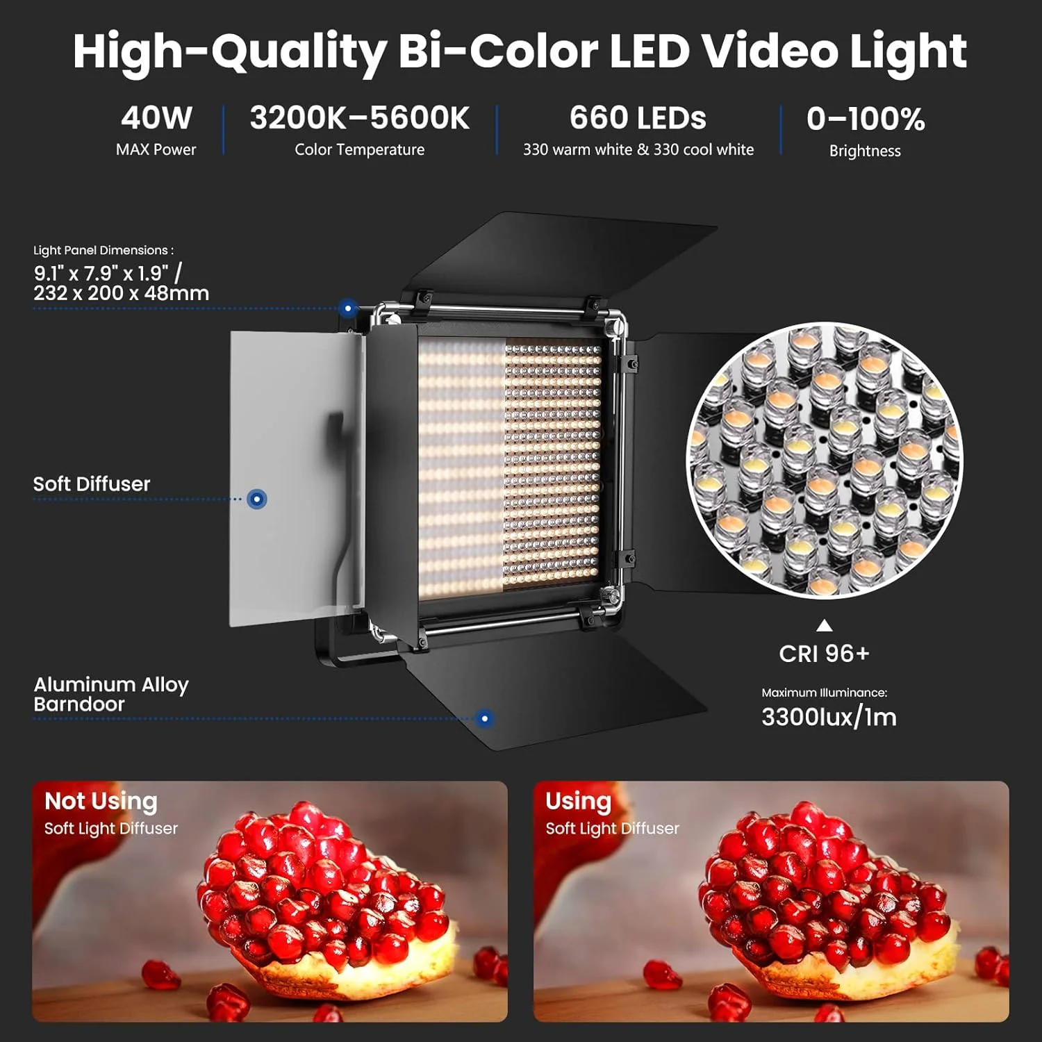 کیت نور ویدئویی 660 LED دو رنگ Neewer شامل 2 عدد نور قابل تنظیم 3200-5600K با CRI 96+ به همراه براکت U شکل و بارندور و 2 عدد پایه نور 78.7 اینچی برای عکاسی استودیویی و فیلمبرداری کیت نور ویدئویی 660 LED دو رنگ Neewer شامل 2 عدد نور قابل تنظیم 3200-5600K با CRI 96+ به همراه براکت U شکل و بارندور و 2 عدد پایه نور 78.7 اینچی برای عکاسی استودیویی و فیلمبرداری