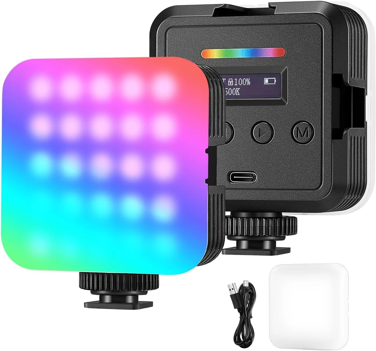 نور ویدئویی مغناطیسی RGB نیوئر، نور دوربین LED RGB61 تمام رنگی 360 درجه با 3 مانت کفشک سرد/CRI 97+/20 حالت صحنه/2500K-8500K/نور سلفی عکاسی قابل حمل قابل شارژ 2000mAh